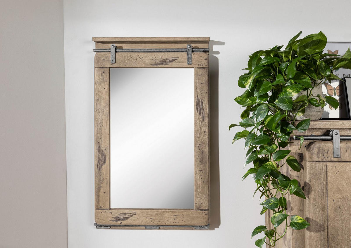SPIEGEL Mango 60x8x100 whitewash lackiert RAILWAY #363 - Beige, Holz (60/100/8cm) - Massivmoebel24