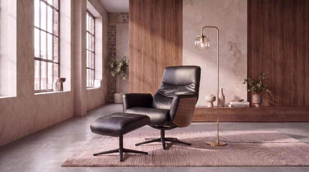 RELAXSESSEL VANITAS Schwarz Leder Relaxfunktion - Schwarz, Leder/Metall (75/108/86cm) - KAWOLA