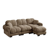SOFA mit beweglichem Hocker und 2 Kissen Chenille Braun - Braun, Holz (149/260cm) - Meubliv