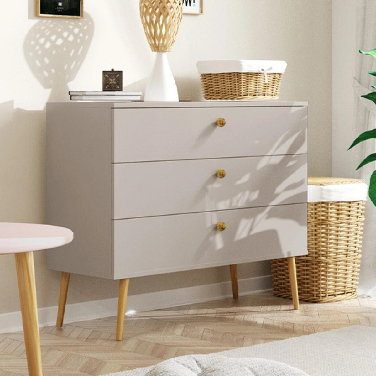 KOMMODE NATURA, 100 cm, Kaschmir, mit 3 Schubladen - Grau, Holz (100/85/41cm) - Excellent Home