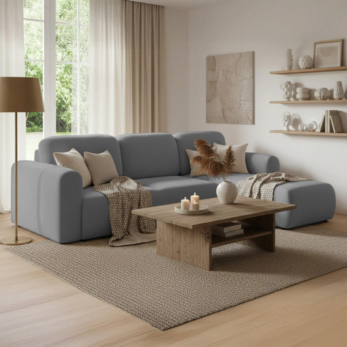 ROHOVÁ SEDAČKA Olido sivý zamat - sivá, textil/plast (245/150cm) - Selsey