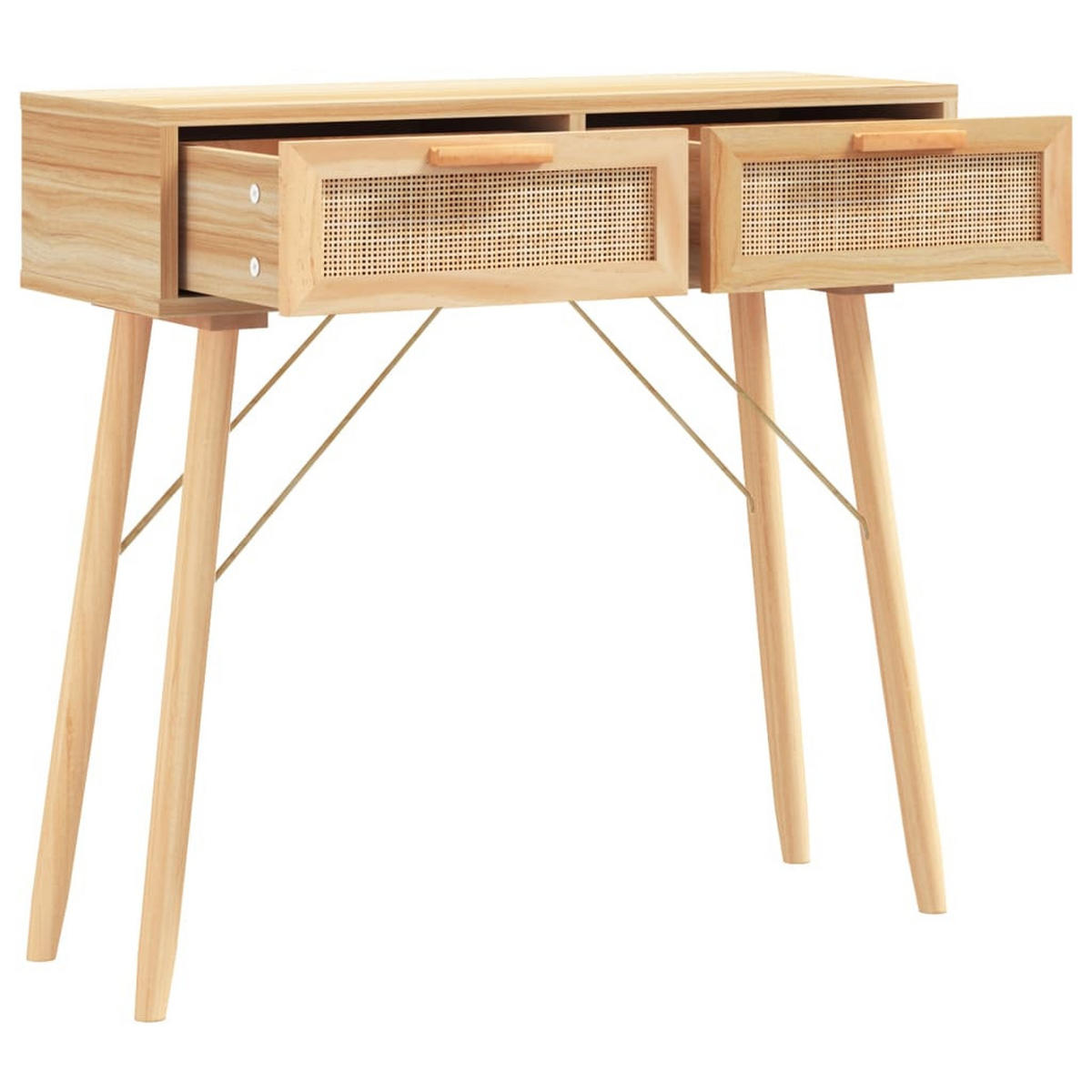 KONSOLENTISCH Braun 80x30x75 cm Massivholz Kiefer Natur-Rattan - Braun, Holz (80/30/75cm)