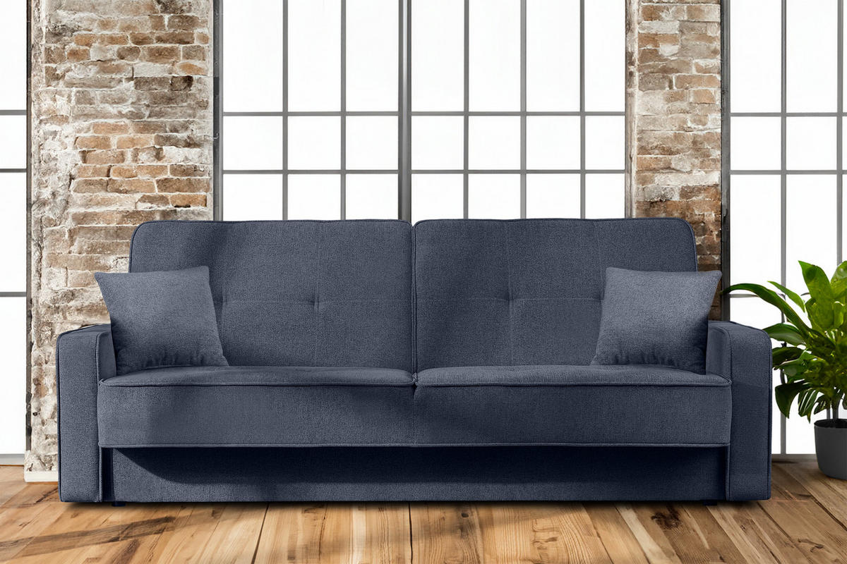 SCHLAFSOFA ORIO 3 Personen, Chenille-Stoff, Marineblau - Blau, Textil (219/90/90cm) - KONSIMO®