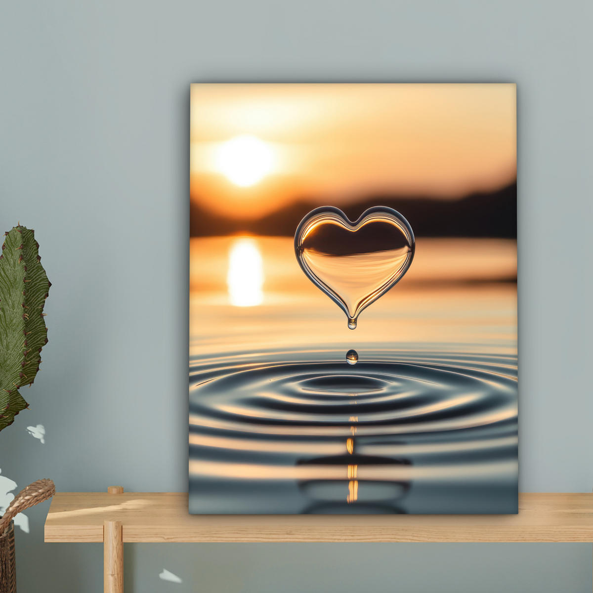 LEINWANDBILD - Herz - Wasser - Sonnenuntergang - Natur - Zen - 30x40 - Bilder - Bernsteinfarben, Textil (30/40cm) - MuchoWow