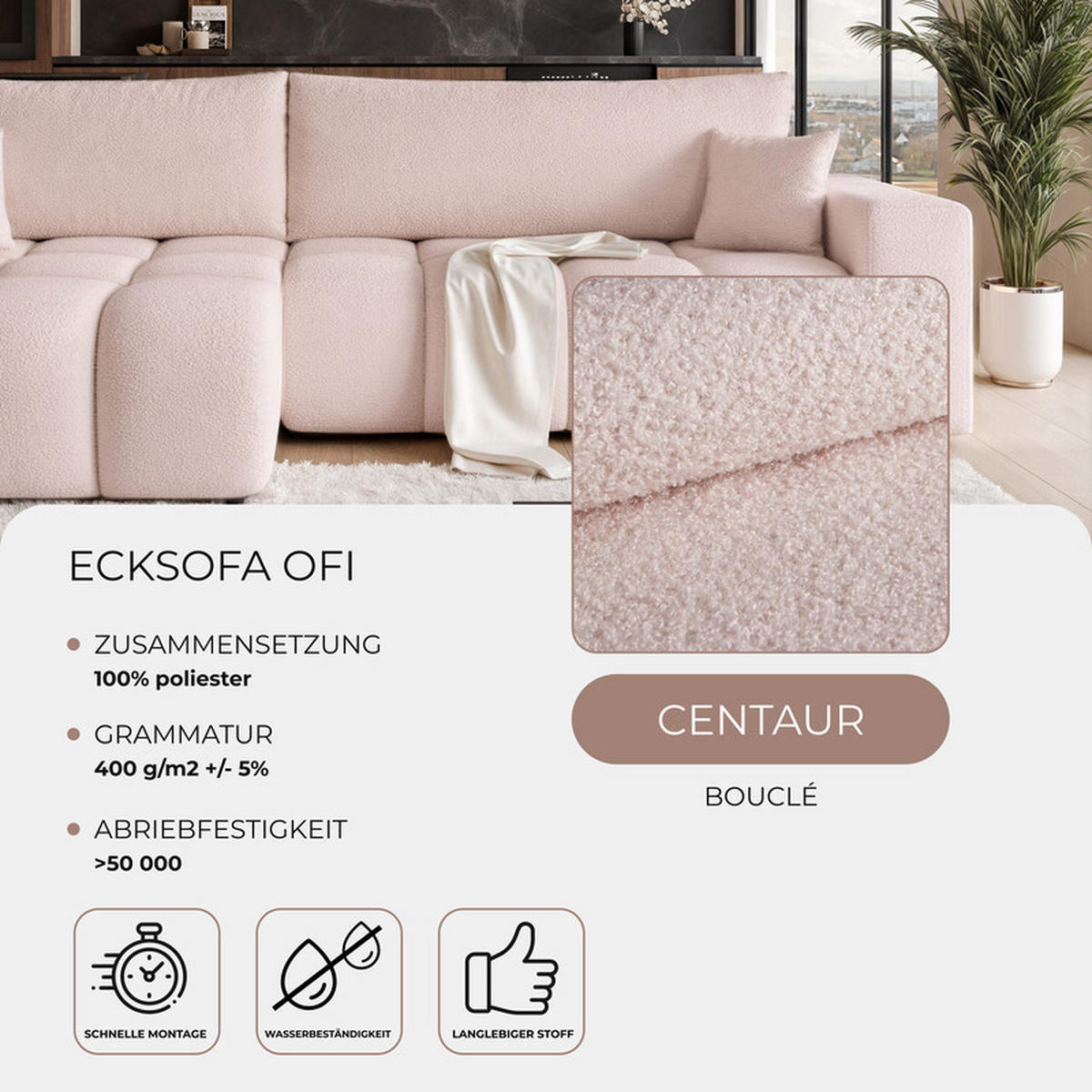 ECKSOFA OFI mit Schlaffunktion und Bettkasten Rosa - Rosa, Holzwerkstoff/Kunststoff (278/145cm) - Idohome