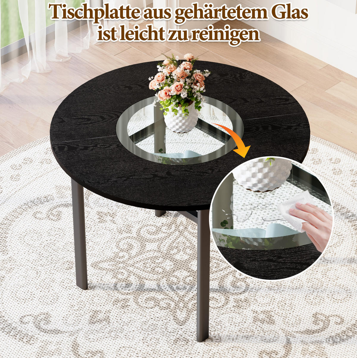 ESSZIMMER-TISCH-SET 100 cm Schwarz mit 2 Stühlen - Schwarz, Metall (100/76/100cm) - Meubliv