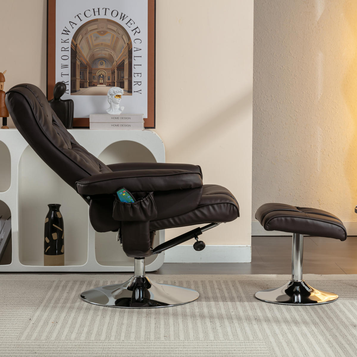 MASSAGESESSEL PU-Leder mit Heizfunktion und Fußhocker 79/79/106 cm Braun - Braun, Kunststoff (79/106/79cm) - Redom