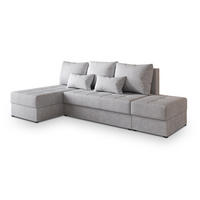 ECKSOFA NORVI Hellgrau Geflochtener Stoff mit Schlaffunktion - Hellgrau, Holz (251/143cm) - MASSENO