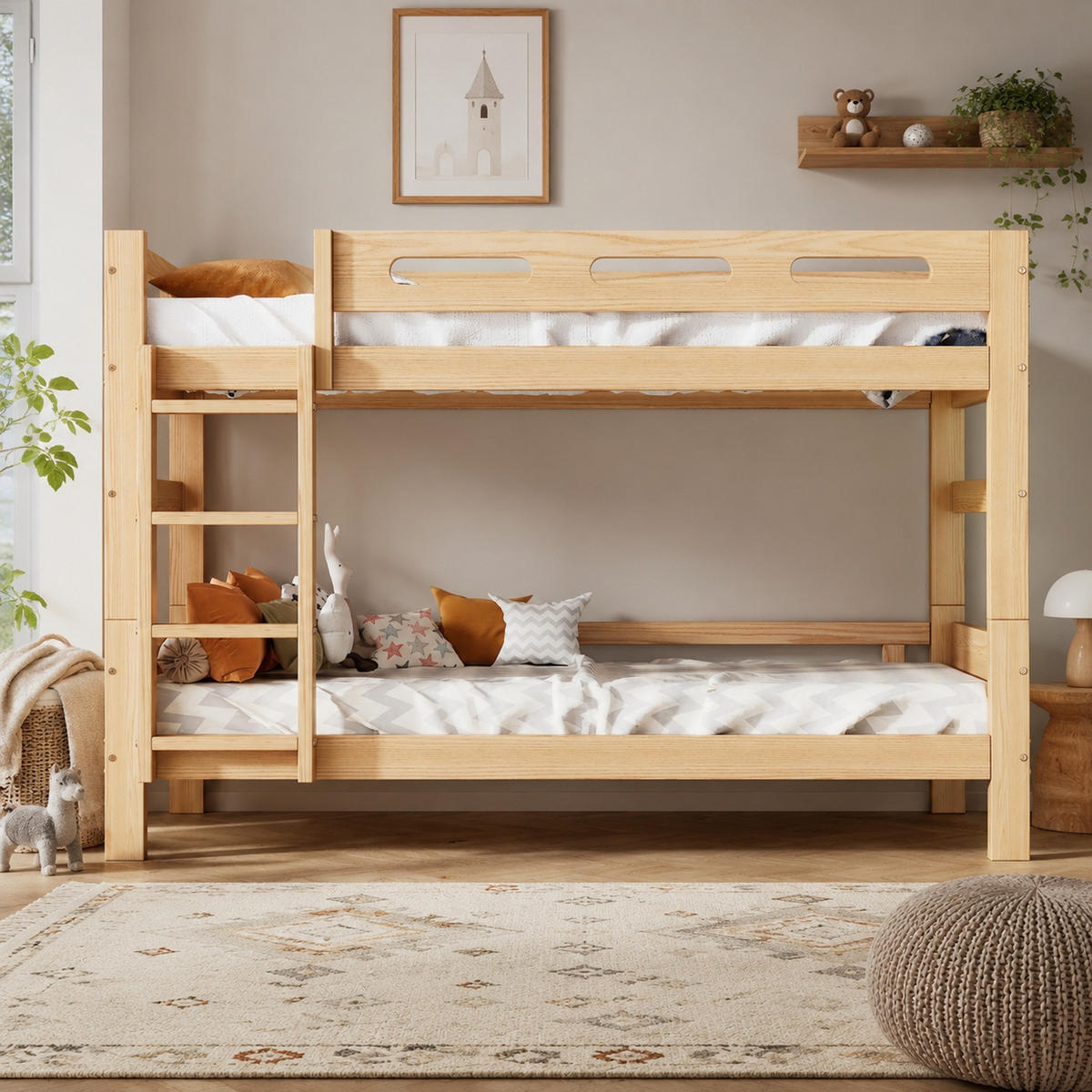 ETAGENBETT 90/200 mit Trennfunktion und Kiefernholzrahmen in Natur - Naturfarben, Holzwerkstoff (90/200cm) - EVRYAE