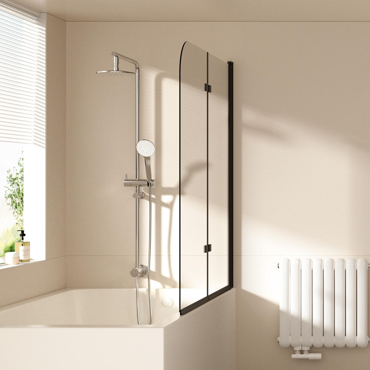 SPRCHOVÁ ZÁSTĚNA pro vanu skládací s otočnou funkcí černá 120/140 cm - černá, sklo (120/140cm) - EMKE