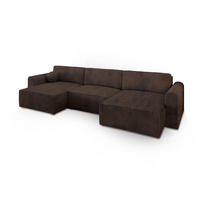 WOHNLANDSCHAFT FENTO P Braun Kordstoff mit Schlaffunktion - Braun, Holz (347/90/148cm) - MASSENO