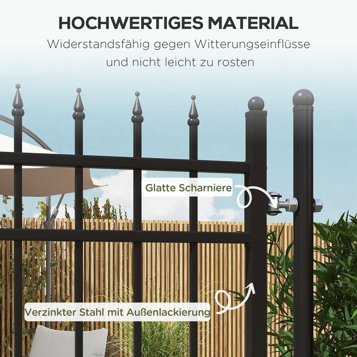 GARTENTOR, Schwarz, Verzinkter Stahl - Schwarz, Metall (0.12/204cm) - Outsunny