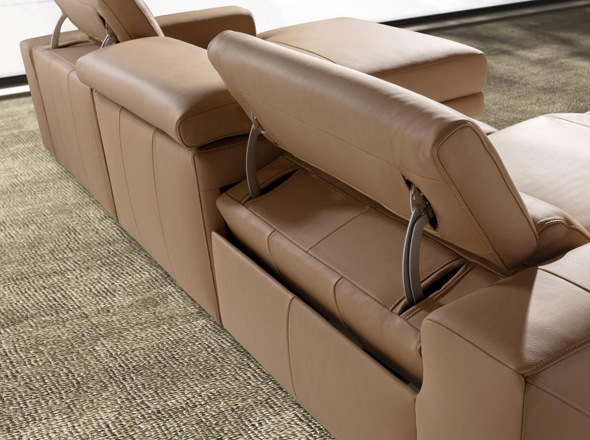 ECKSOFA mit Chaiselongue rechts aus braunem Leder 305/170/100 cm - Edelstahlfarben/Braun, Leder/Metall (305/170cm) - ANGEL CERDA