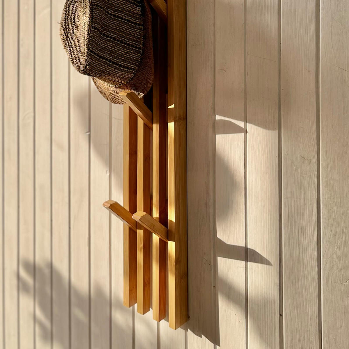 WANDGARDEROBE Bambus Naturfarben 6 Haken 60x14x3,5 cm - Naturfarben, Holz (14/60/3.5cm) - Begryf