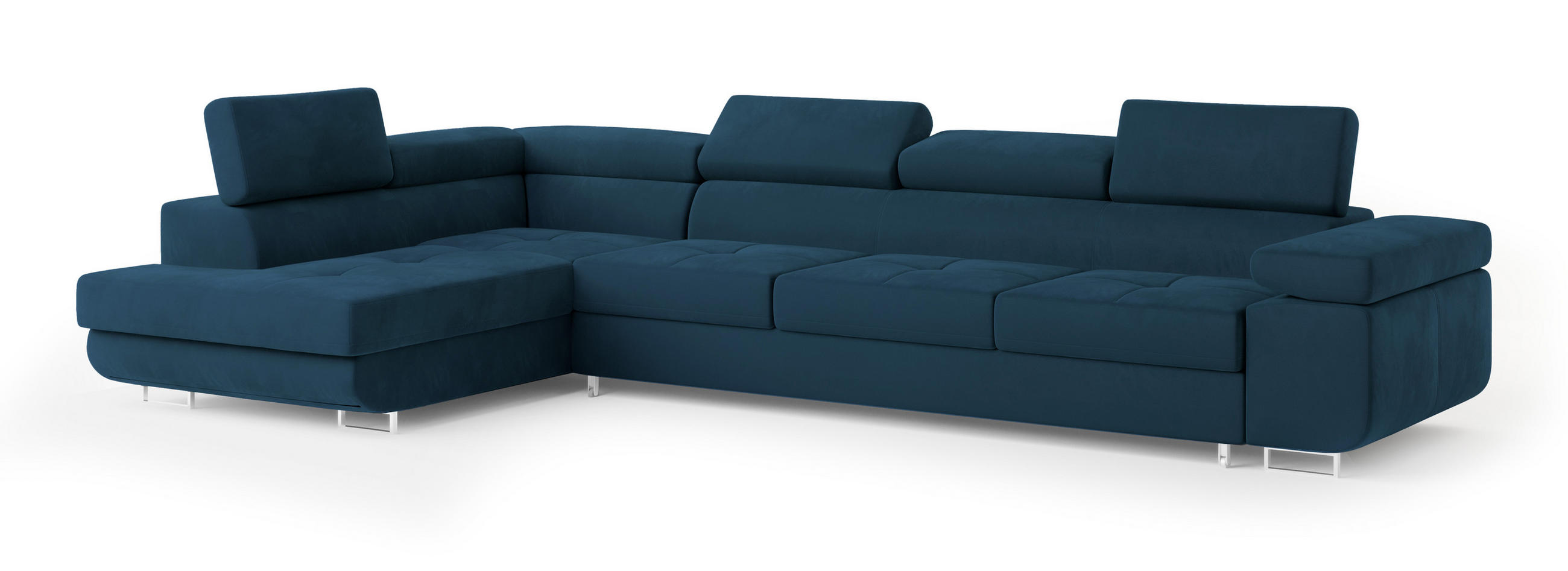 ECKSOFA VICENTE Blau Velours-Stoff mit Schlaffunktion - Blau, Holz (346/202cm) - MASSENO