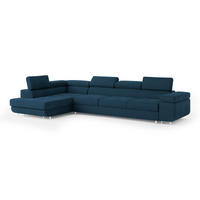 ECKSOFA VICENTE Blau Velours-Stoff mit Schlaffunktion - Blau, Holz (346/202cm) - MASSENO