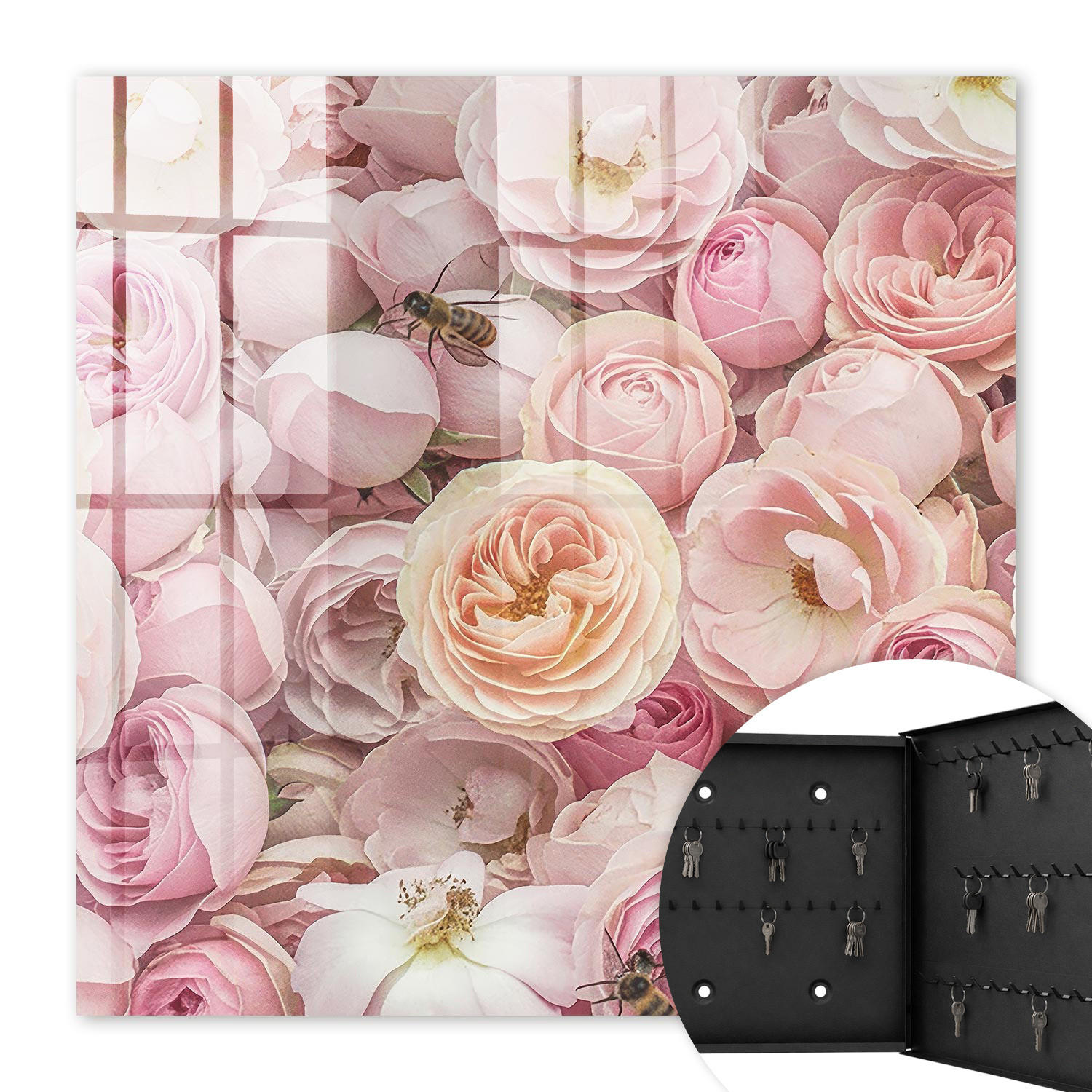 SCHLÜSSELBOX Schwarz 30x30 cm- Türöffnung nach rechts - Rose ist wunderschön - Pink, Metall (30/30/5cm) - TULUP