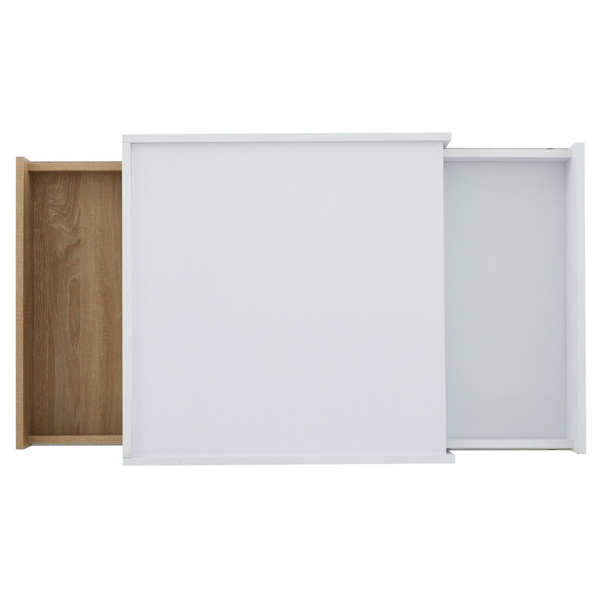 KONFERENČNÝ stolík 60/60/38 cm orech/biela s otočnou doskou a zásuvkami - biela, kompozitné drevo (60/60/38cm) - Flora Grace