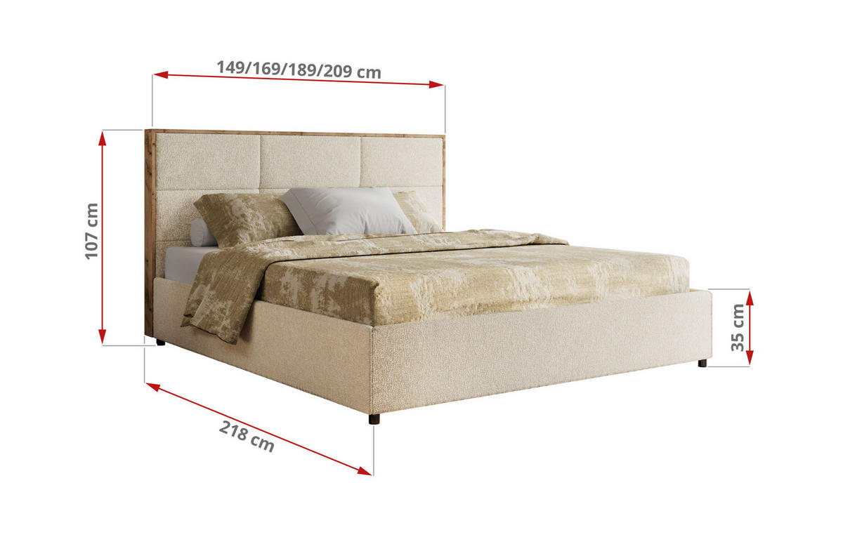 POLSTERBETT LERIO CLASSIC 180/200 - Creme Strukture - Schaum-Matratze - Creme, Textil (180/200cm) - MKS