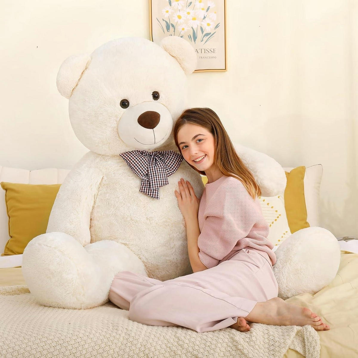 XXXL Kuscheltier Plüschbär 140 cm Beige - Weiß, Fell (90/140cm)
