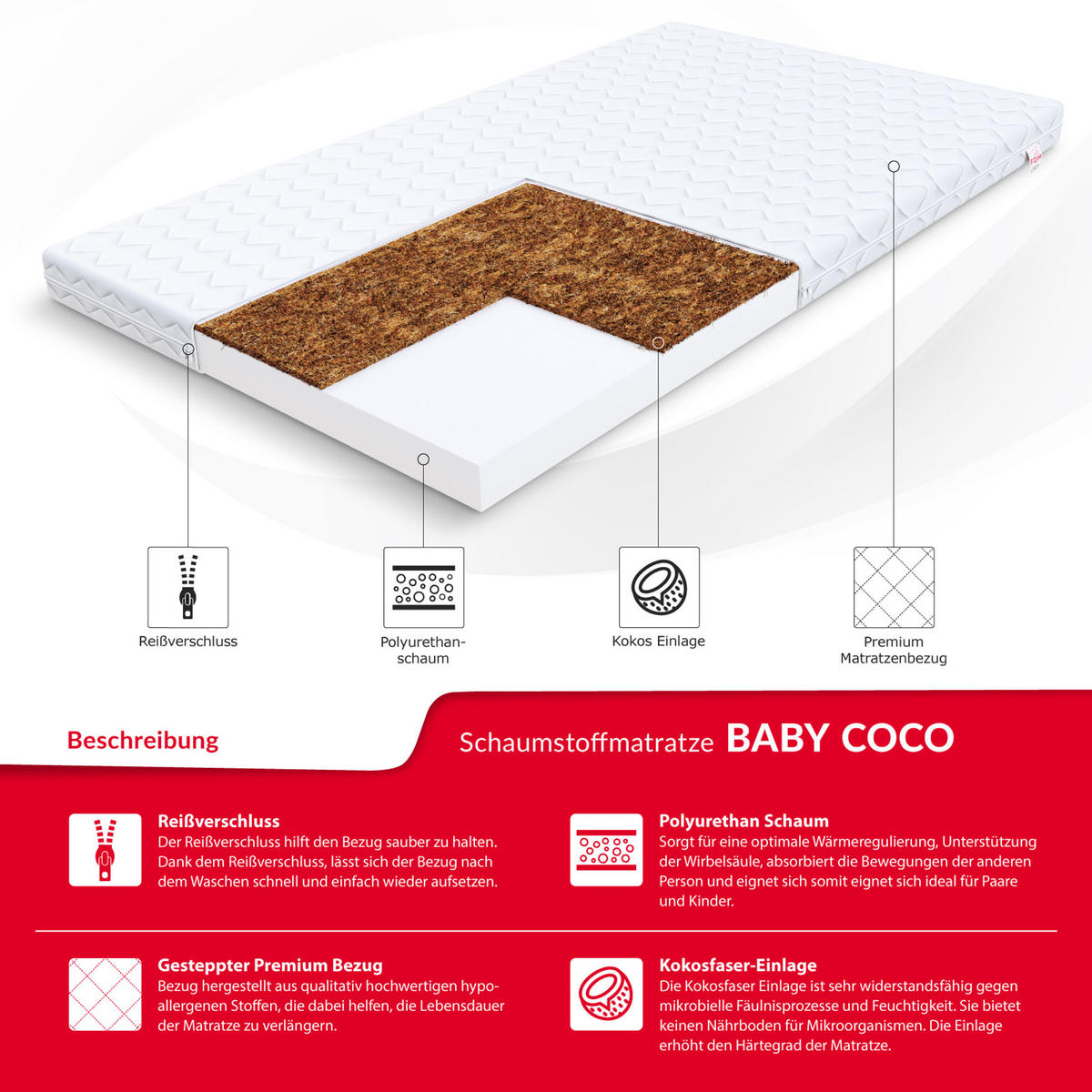 KALTSCHAUMMATRATZE Baby Coco Max - Weiß, Textil (70/160cm) - FDM