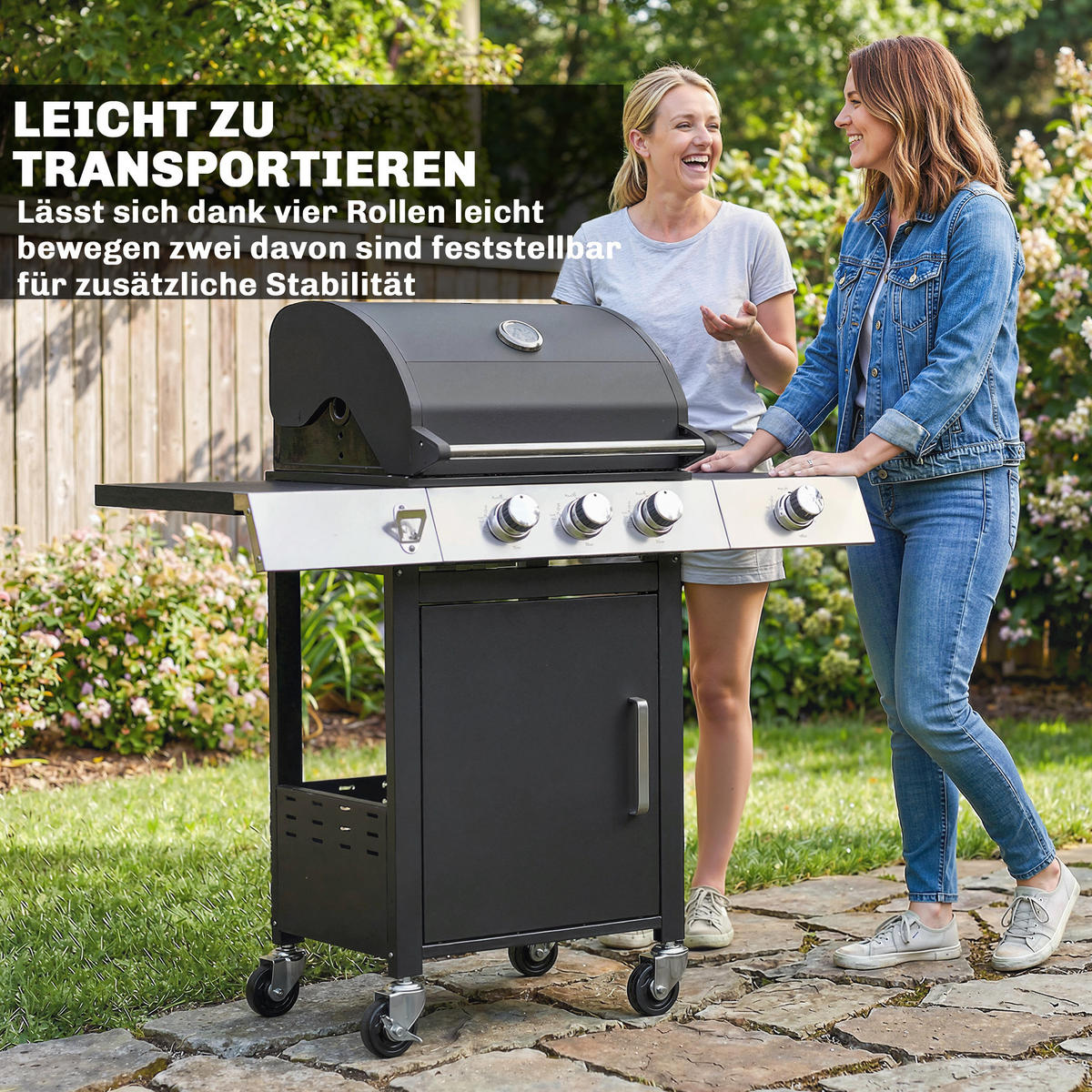 GASGRILL Edelstahl Metall Schwarz - Schwarz, Metall (50/109/109cm) - Outsunny