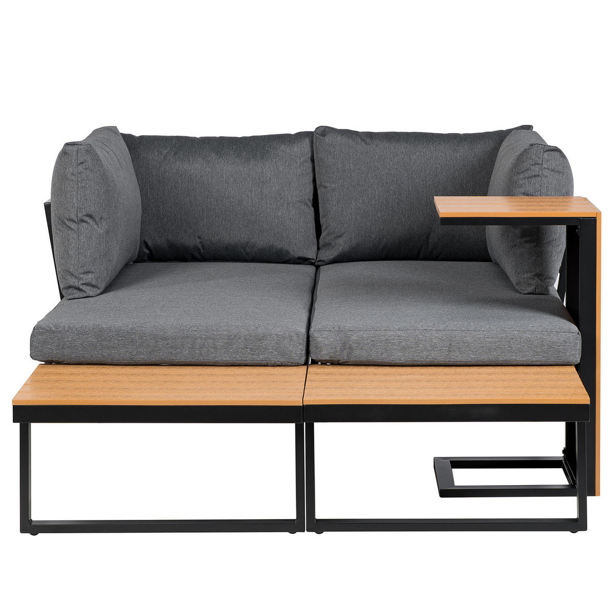 LOUNGESET - Polywood / Polyester - Braun / Grau - 3-teilig - Anthrazit/Braun, Holzwerkstoff/Textil - home24