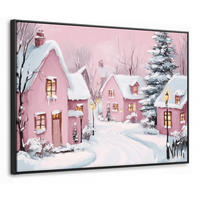 LEINWAND Bilder mit Rahmen - Weihnachtsdorf - Rosa - Winter - Schnee - Häuser - 70x50 - Altrosa, Textil (70/50cm) - MuchoWow