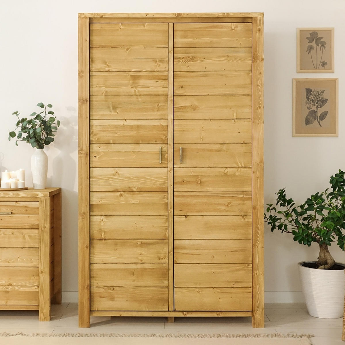 KLEIDERSCHRANK aus Massivholz MIDLAND - Honig, Holz (125/200/60cm) - Seart