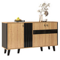 SIDEBOARD 140x78.5x41cm Holz+Schwarz Mit LED & Glas - Naturfarben, Holzwerkstoff (41/78.5/140cm) - FLIEKS