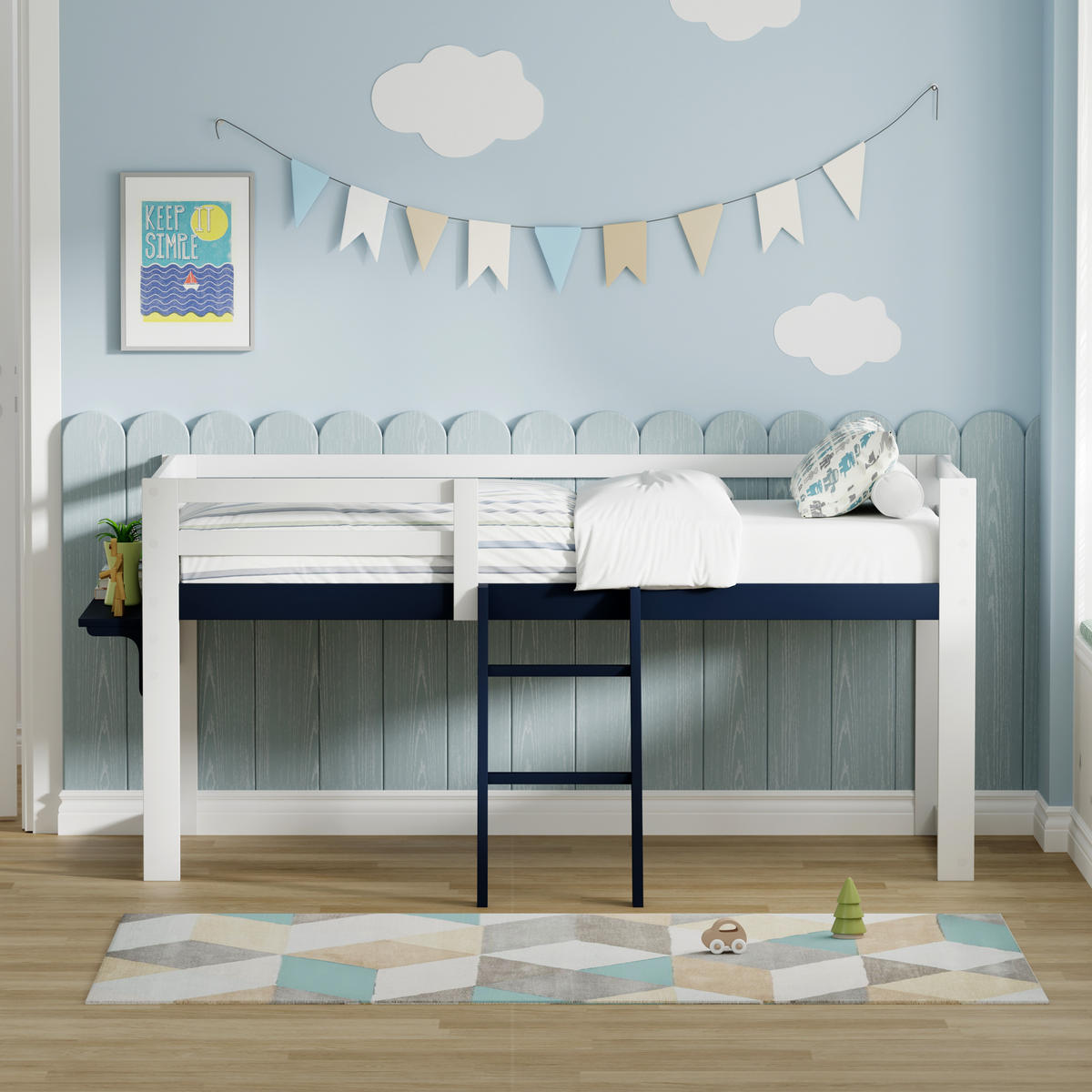 HOCHBETT 90/200 cm Weiß + Marineblau - Blau/Weiß, Holz