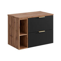 WASCHBECKENUNTERSCHRANK hängend mit Ablagen - Streifenoptik - Schwarz & Holzfarben hell - 80 cm - ZEVARA - Schwarz, Holz (80/57/46cm) - Vente-Unique