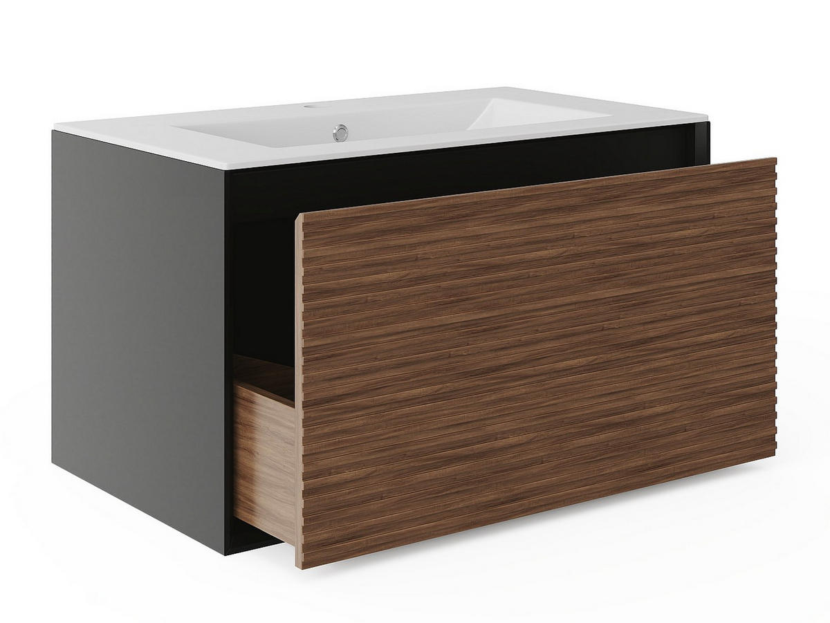 EINZELWASCHTISCH - 80 cm x 45.8 cm - Holz, Platte - Schwarz, Naturfarben Dunkel - BANIVA - Schwarz/Naturfarben, Holz (80/45/45.8cm) - Vente-Unique