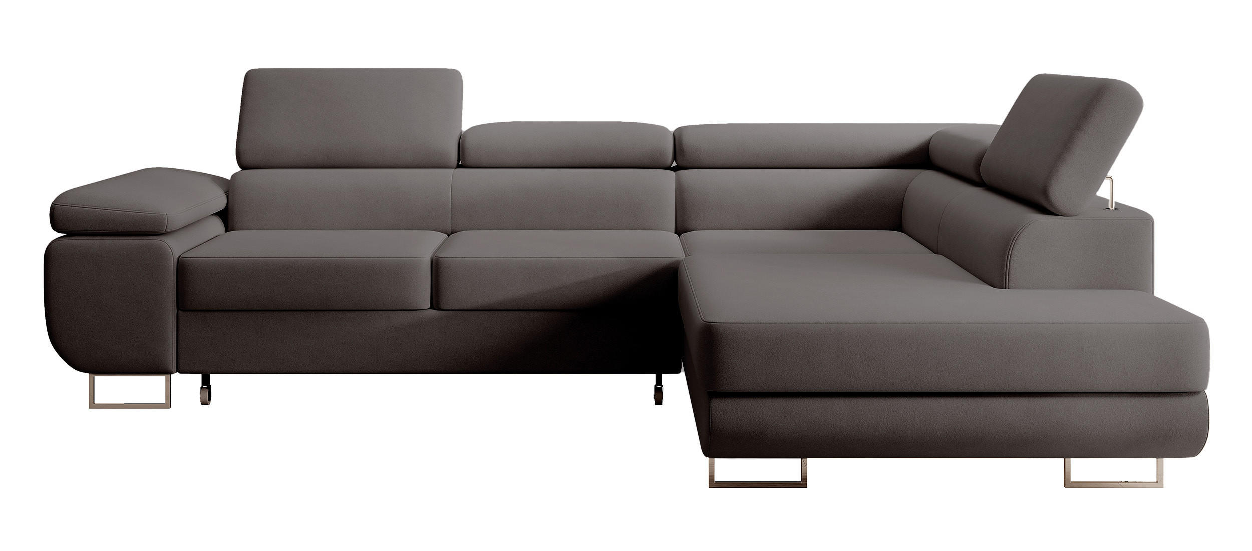 ECKSOFA Stevil Dunkelgrau Velours - Dunkelgrau/Silberfarben, Textil/Metall (275/203cm) - Selsey