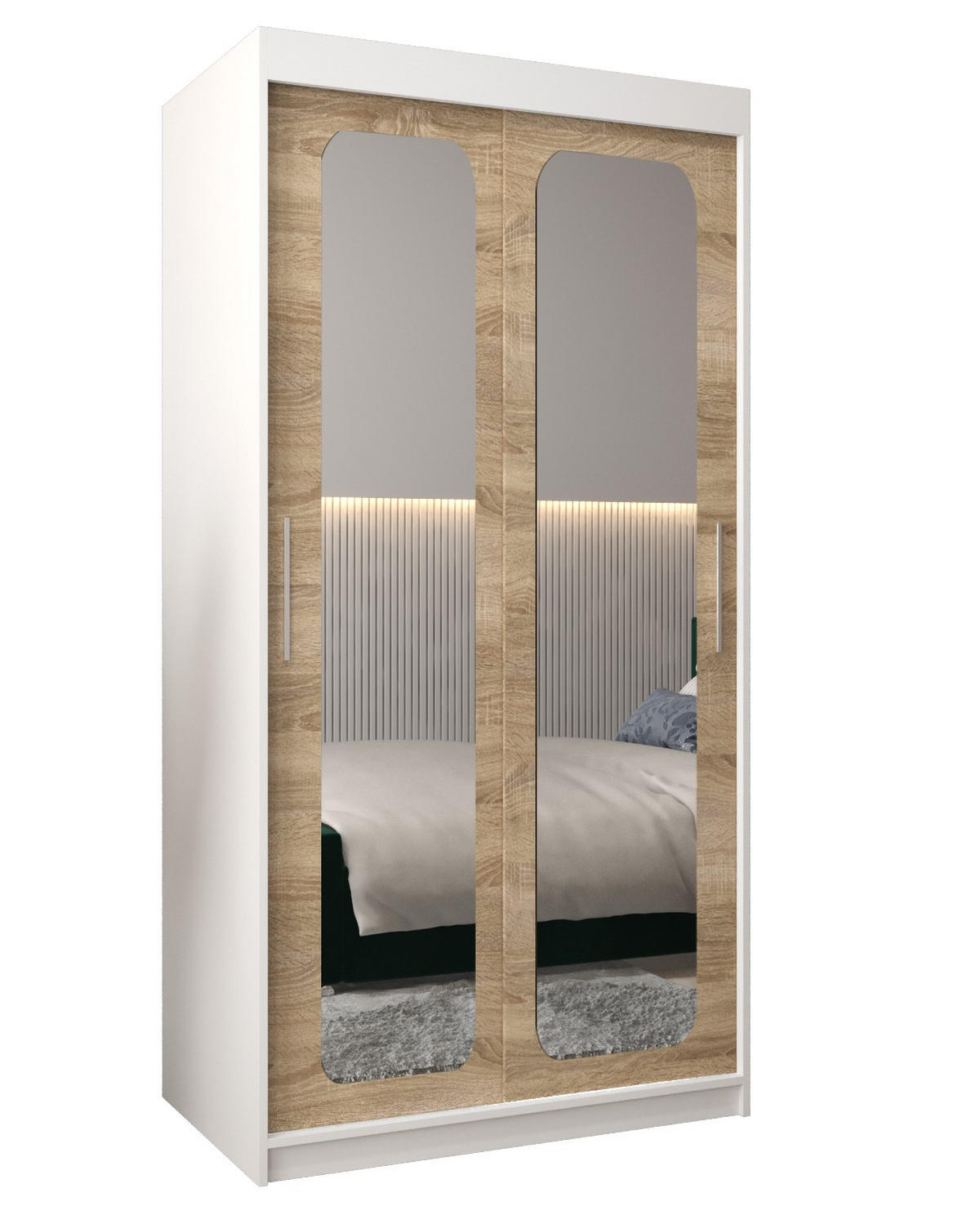 SCHWEBETÜRENSCHRANK 200/100/62 2-türig - Silberfarben/Weiß, Holz/Kunststoff (100/200/62cm) - Abiks Möbel