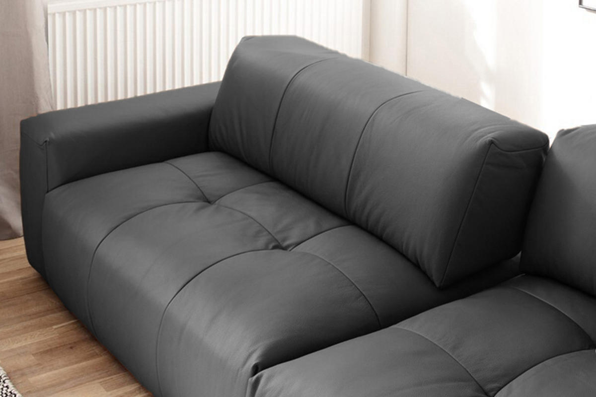 LEDERSOFA MIT SITZTIEFENVERSTELLUNG PALACE Schwarz Leder - Schwarz, Leder (298/74/120cm) - KAWOLA