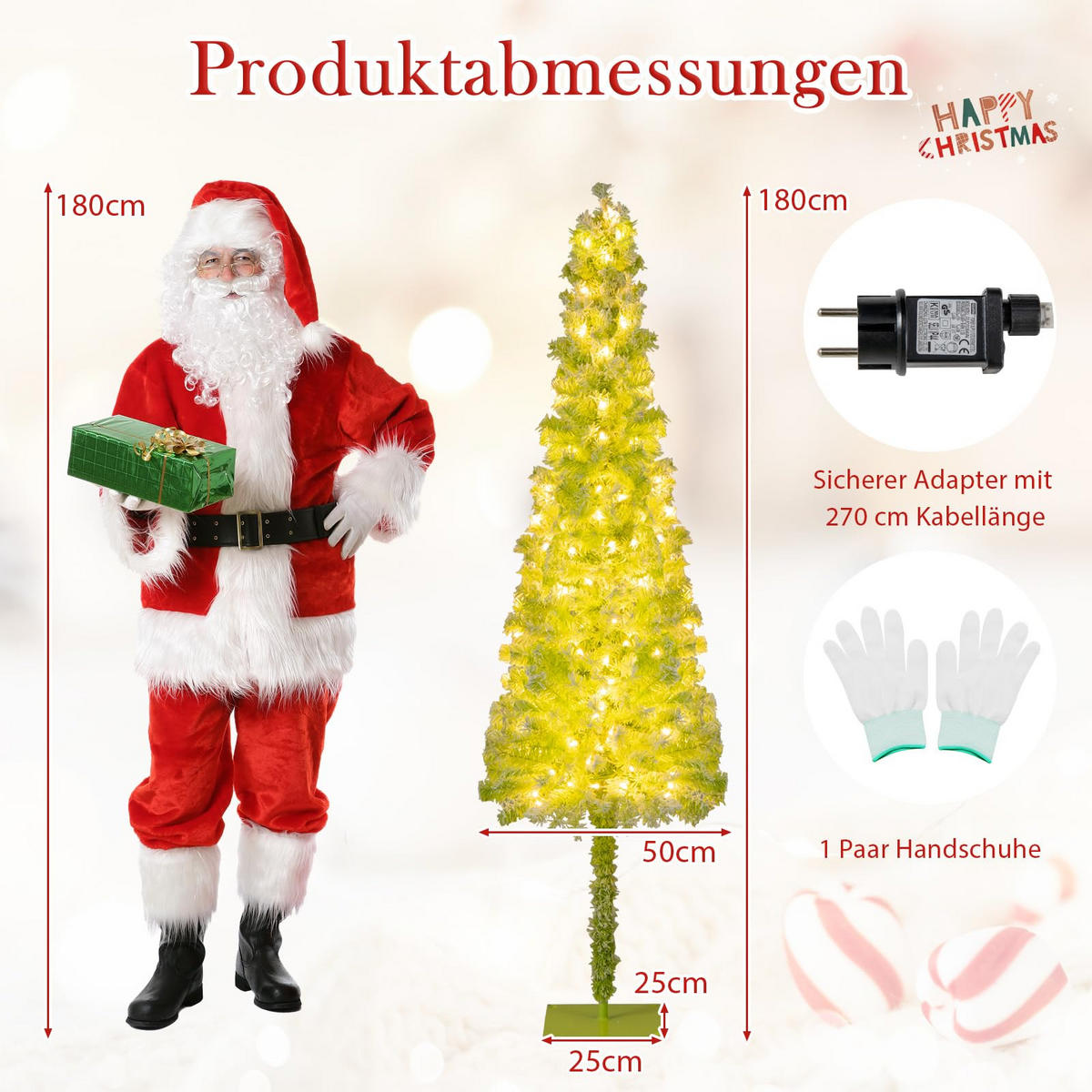 WEIHNACHTSBAUM mit 8 Lichtmodi Beleuchtung und Schnee biegbarer Spitze 180 cm grün - Grün, Metall (180cm) - COSTWAY
