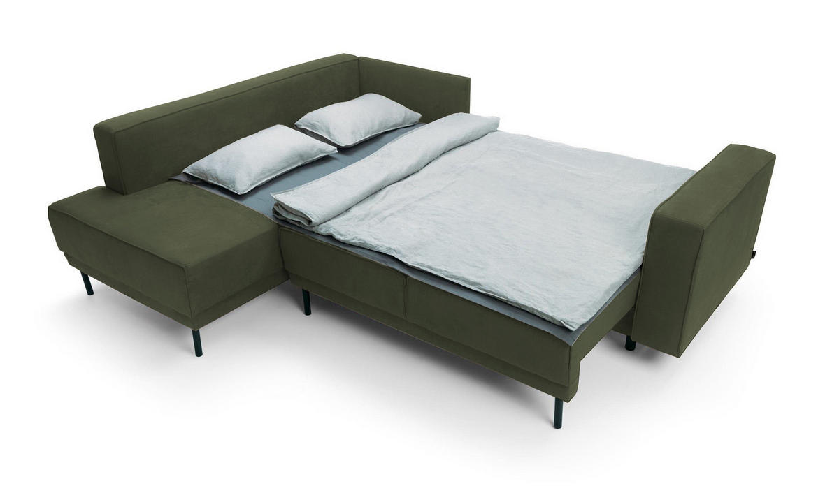 ECKSOFA Rodario Olivgrün Velours - Schwarz/Olivgrün, Textil/Metall (247/187cm) - Selsey