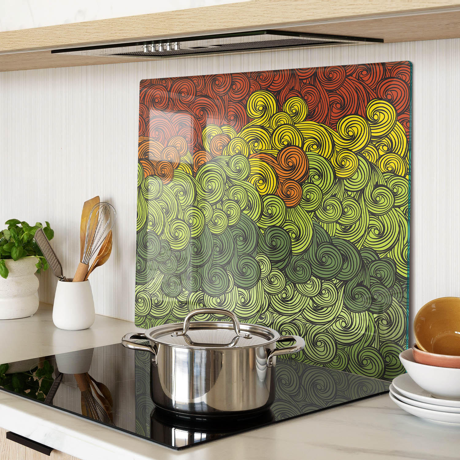 GLASPLATTE 60x52 cm Bunte Wellen - Hellgrau/Braun, Glas (60/0.4/52cm) - TULUP