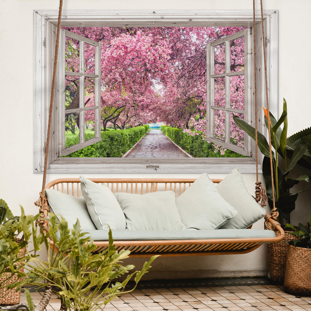 GARTENPOSTER Japanisch - Sakura - Blüte - Baum - Blütenzweige - Durchsichtig 180x120 cm - Rosa, Kunststoff (180/120/0.2cm)
