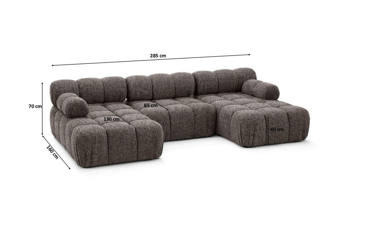 ECKSOFA U-Form, Stoff Bouclé Abriamo, Braun, Selia U - Braun, Holz (285/70/160cm) - Kaiser Möbel
