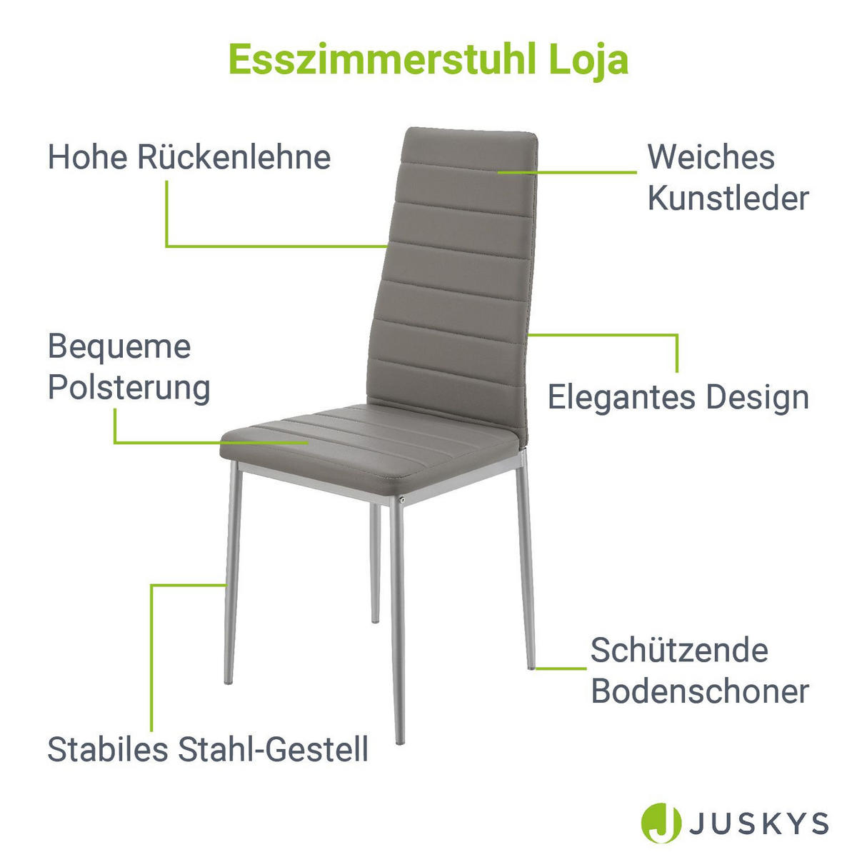 ESSZIMMERSTUHL Loja 4er-Set grau - Grau, Metall (41/96/49cm) - Juskys