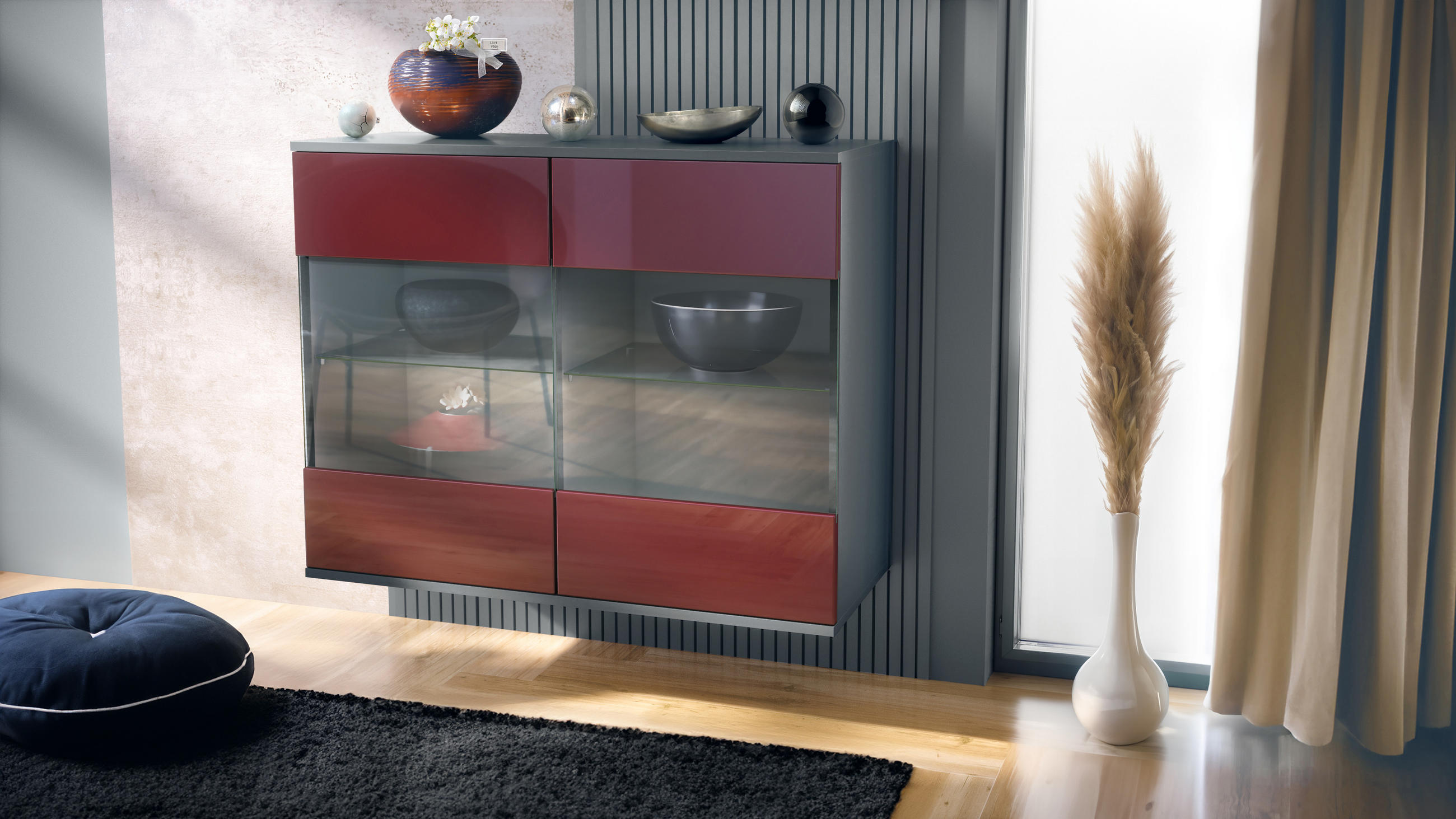 KOMMODE Bari Bordeaux Hochglanz - Bordeaux, Holzwerkstoff (92.5/73.5/35cm) - Vladon