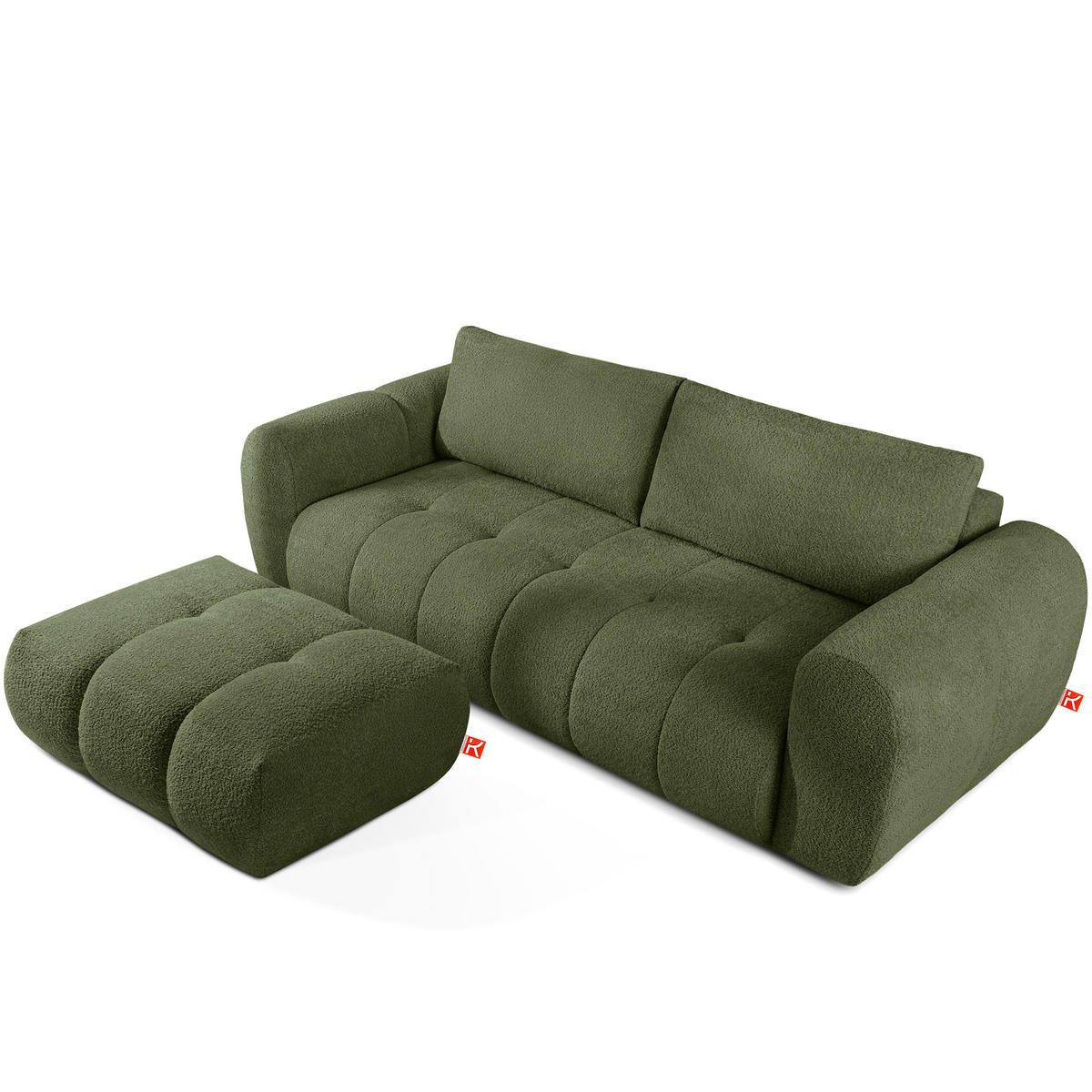 SOFA LIRA mit Pouf, Olivgrün, Bouclé - Olivgrün, Holz/Holzwerkstoff (96/43/50cm) - KONSIMO®