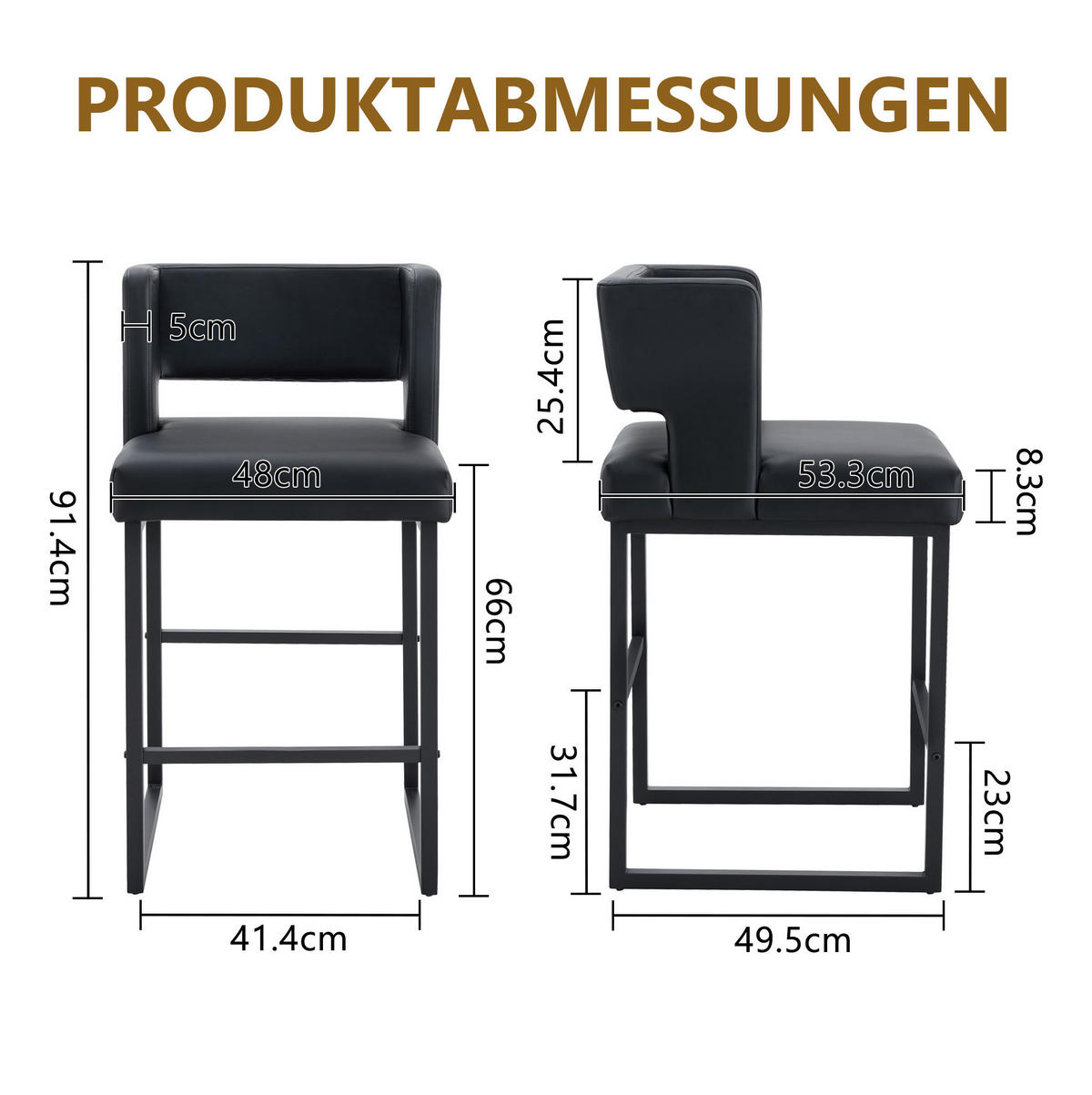 BARHOCKER Schwarz mit gepolstertem PU-Sitz - Schwarz, Metall (53.3/91.4/48cm) - MIVRAY