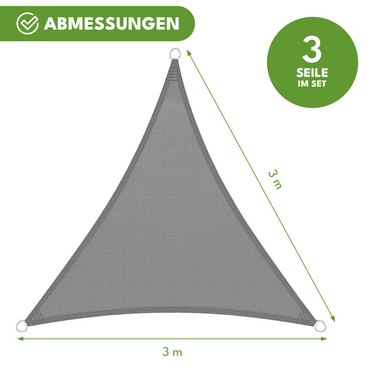 SONNENSEGEL Wasserdicht Dreieckig Grau 3x3m - Grau, Textil (300/300cm) - KRUMAD