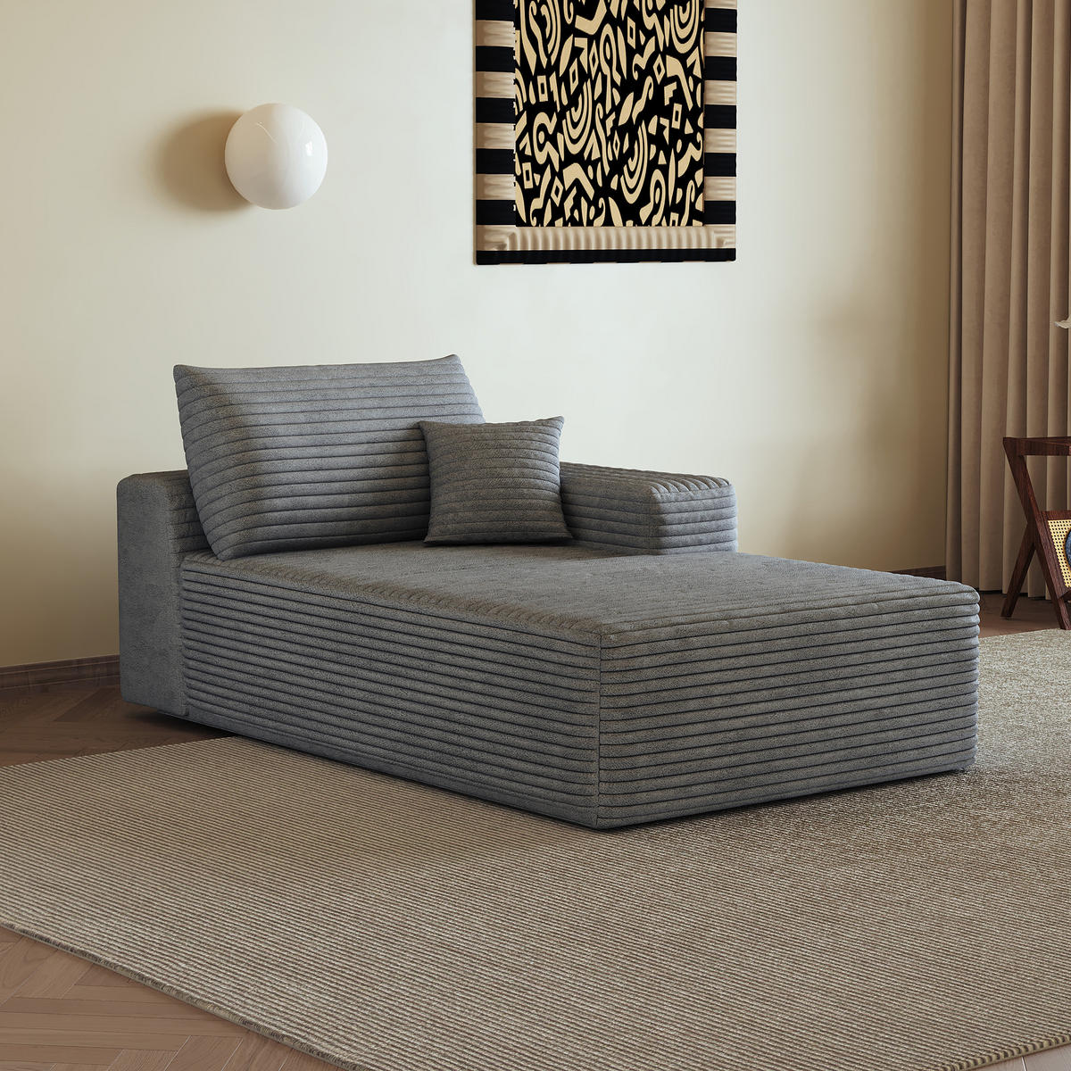 RÉCAMIERE DE-34752 rechte Chaiselongue Grau - Grau, Textil (95/83/175cm) - ComfortXL