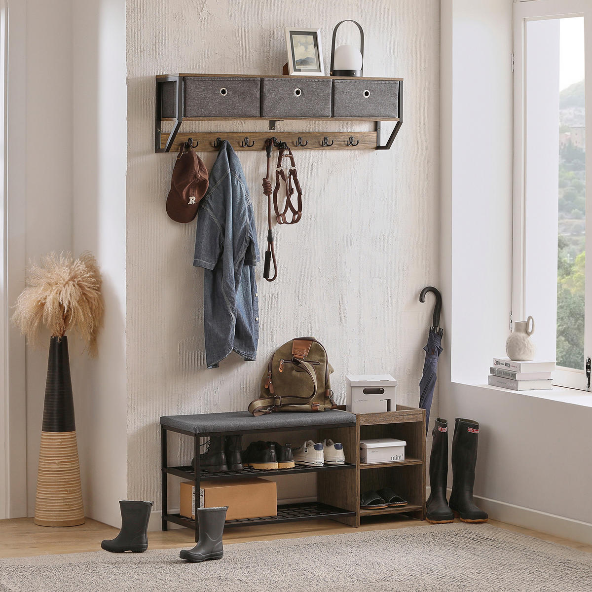 WANDGARDEROBE Vintage - Schwarz/Braun, Holzwerkstoff/Metall (100/30/20cm) - SoBuy
