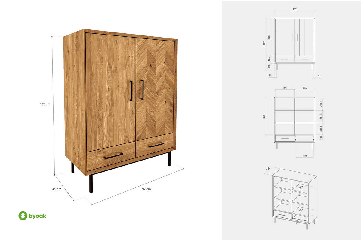 KOMMODE HOCH LEON Kernbuche - Kernbuche, Holz (97/125/45cm) - byoak