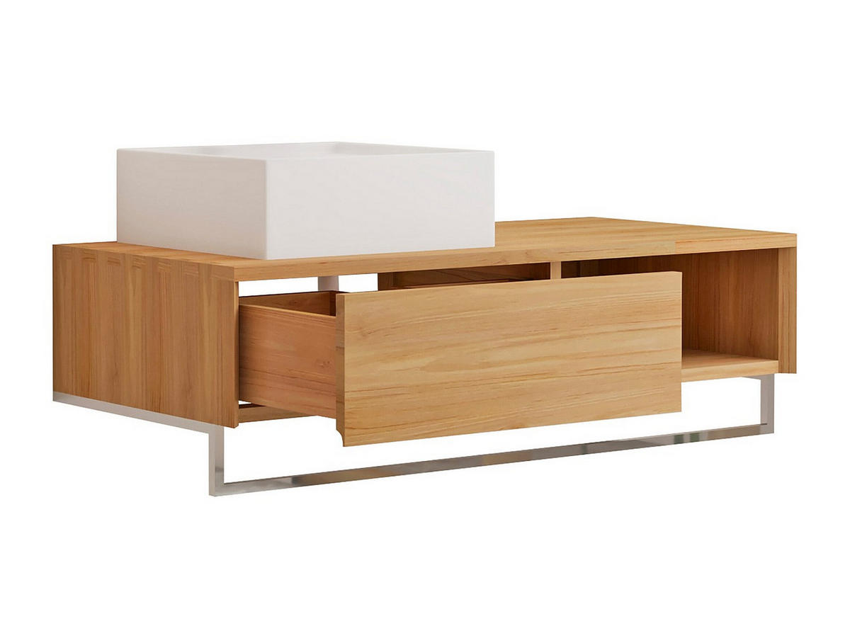 EINZELWASCHTISCH - 105 cmcm x 50 cmcm - Holz, Platte - Naturfarben Hell - KUPANG - Naturfarben, Holz (105/32/50cm) - Vente-Unique